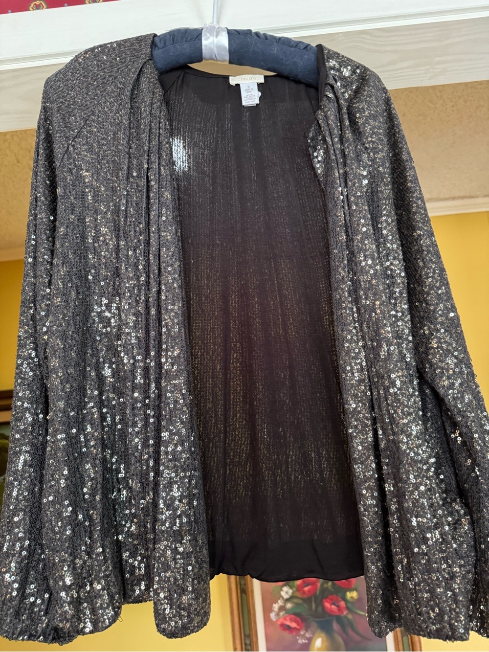 Chicos Sequin Open-Front Women's Cardigan Sweater - Black silver sold out size 2